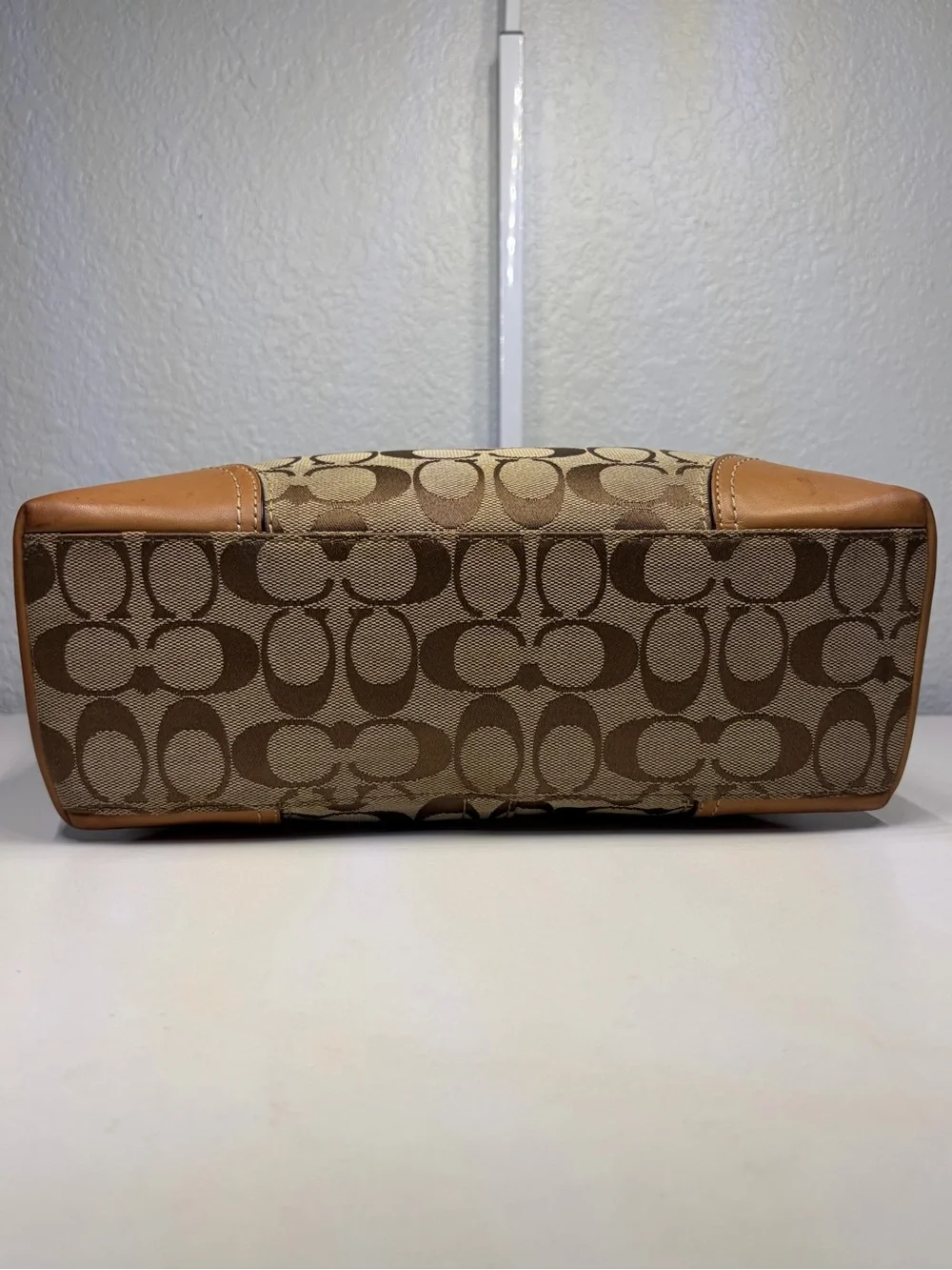Y2K COACH Signature Jacquard Shoulder/ Crossbody Bag with Khaki/Caramel Trim